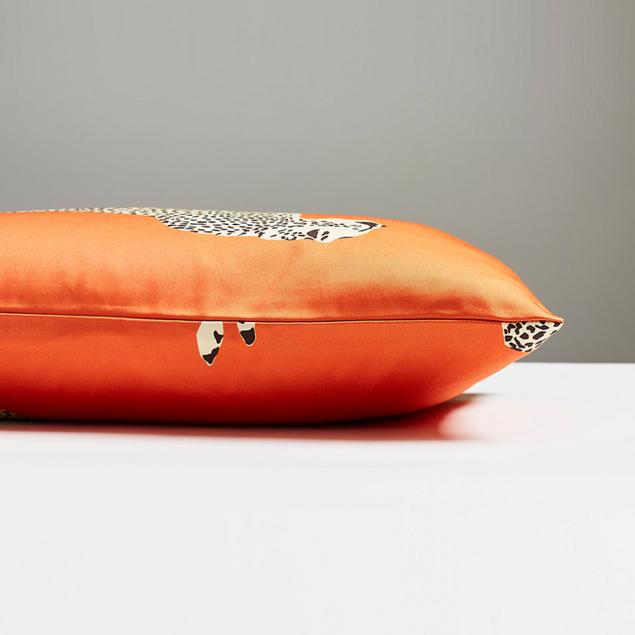 Clementine Orange Leaping Cheetah Lumbar Pillow