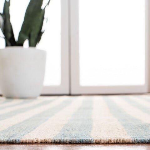 Coastal Sky Blue & White Striped Wool Area Rug - Rugs - The Well Appointed House