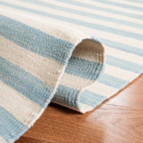 Coastal Sky Blue & White Striped Wool Area Rug - Rugs - The Well Appointed House