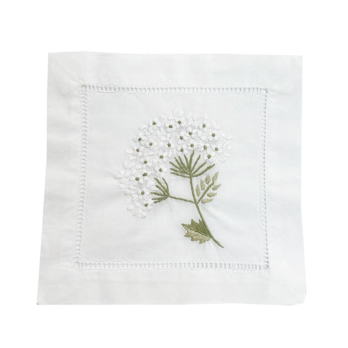 Cocktail Napkins in White with Hydrangea Design, Set of 4 - The Well Appointed House