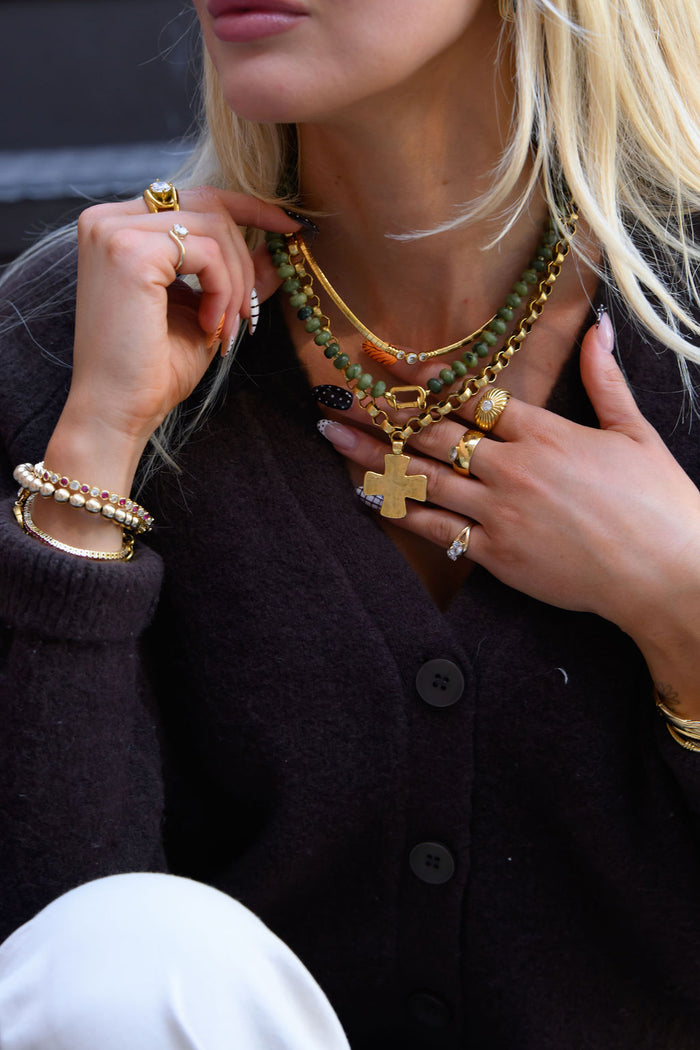 The gold Collins necklace, 15.5 inches with a 2 inch adjustable extender