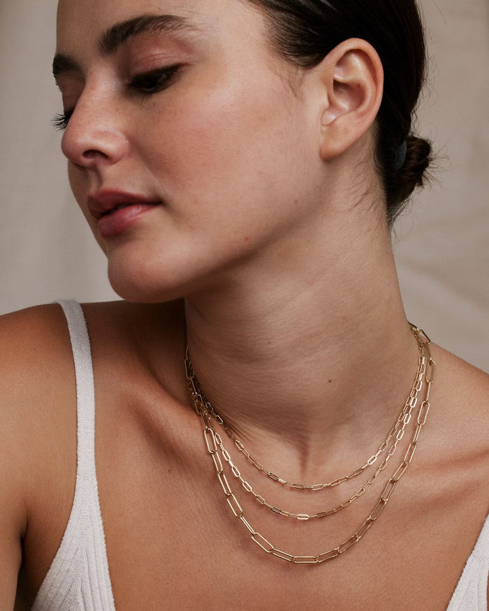 Bryan Anthonys Layers of You Connected Gold Bold Paperclip Chain Necklace On Model