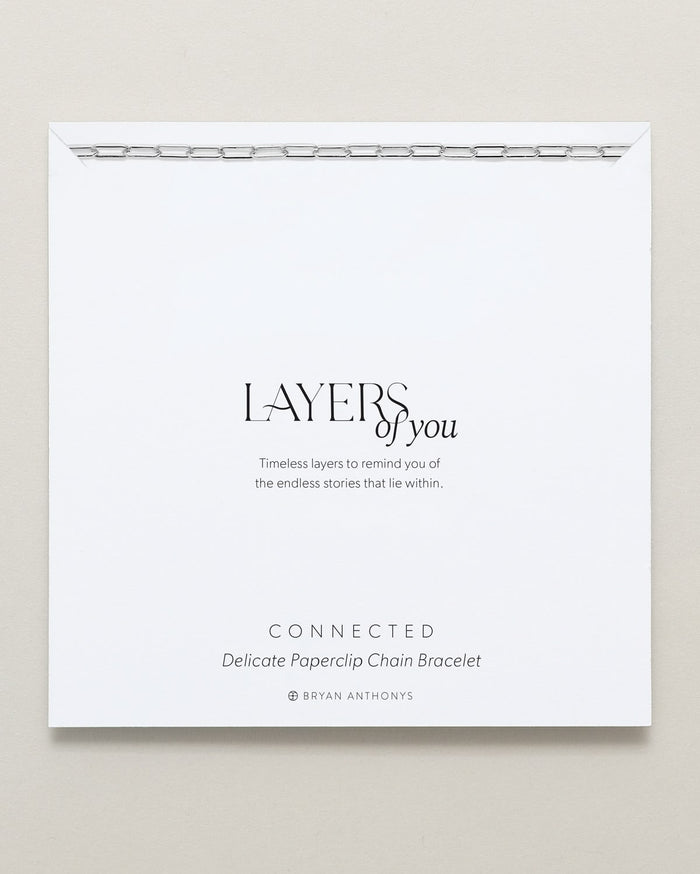 Bryan Anthonys Layers of You Connected Gold Delicate Silver Paperclip Chain Bracelet On Card