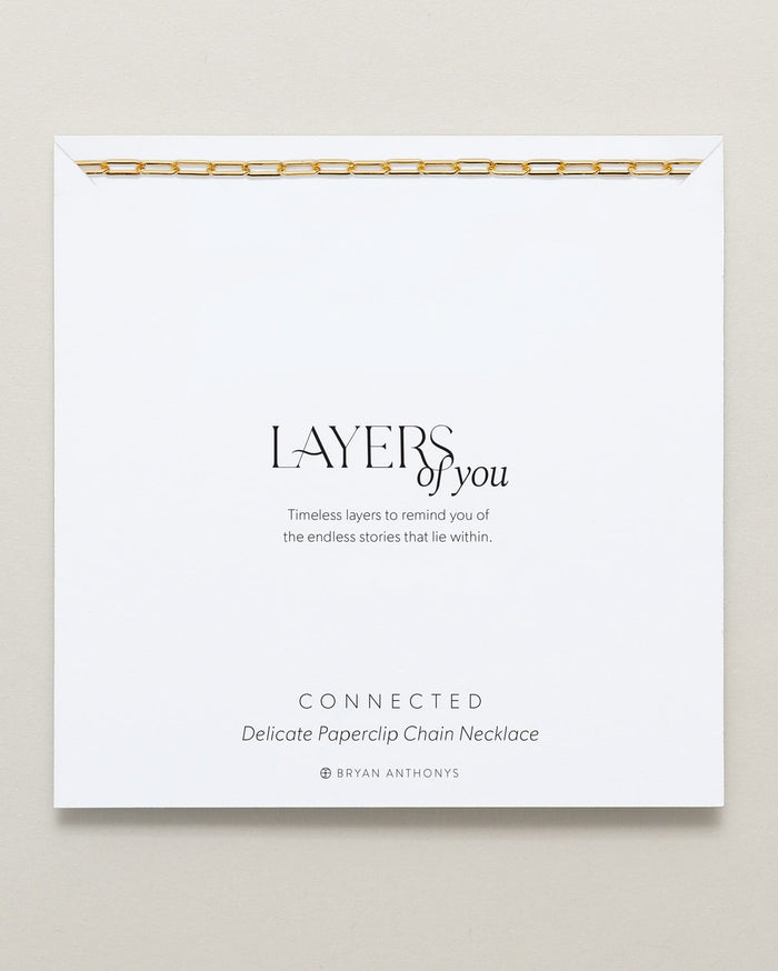 Bryan Anthonys Layers of You Connected Gold Delicate Paperclip Chain Necklace On Card