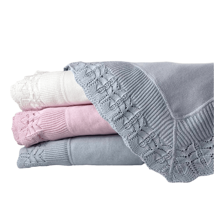 Cotton Jersey Baby Blanket with Knitted Scallop Lace Border - Baby Gifts - The Well Appointed House
