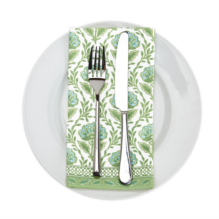 Set of 4 Countryside Green and White Floral Pattern Napkins - Dinner Napkins - The Well Appointed House