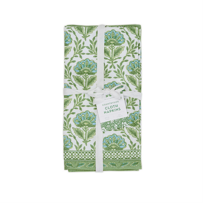 Countryside Green Floral Block Print Napkins