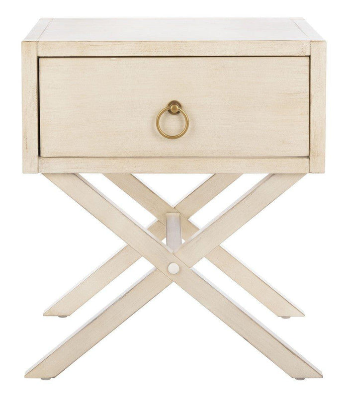 Cross Base One Drawer Contemporary Nightstand in Antique White - Nightstands & Chests - The Well Appointed House