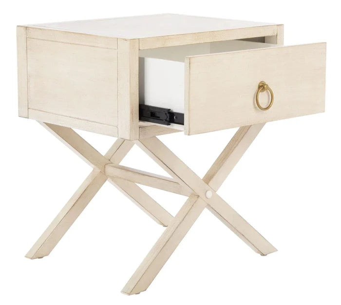 Cross Base One Drawer Contemporary Nightstand in Antique White - Nightstands & Chests - The Well Appointed House