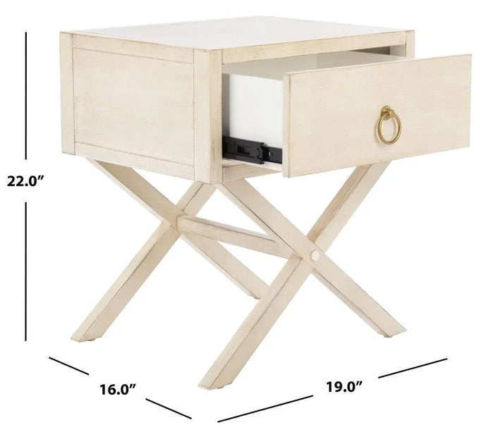 Cross Base One Drawer Contemporary Nightstand in Antique White - Nightstands & Chests - The Well Appointed House