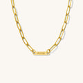 The Custom Bar Link necklace with engravable bar links on a chunky chain