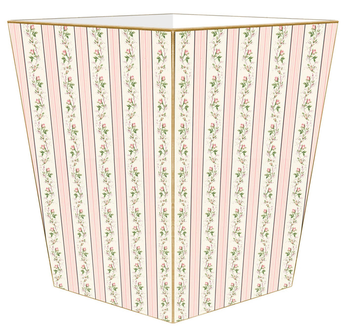 Dainty Rose Stripe Wastebasket and Optional Tissue Box Cover, Can Be Personalized - Wastebasket Sets - The Well Appointed House