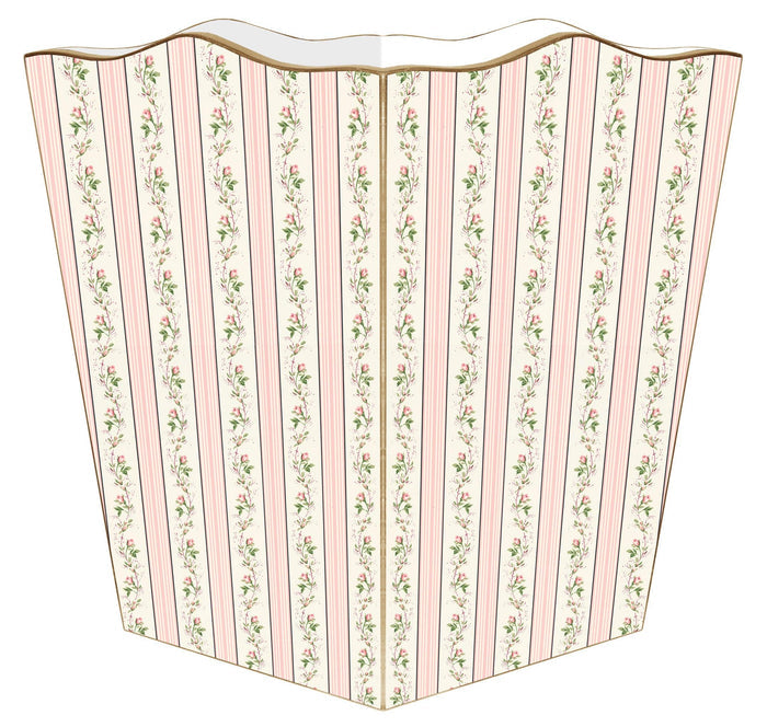 Dainty Rose Stripe Wastebasket and Optional Tissue Box Cover, Can Be Personalized - Wastebasket Sets - The Well Appointed House