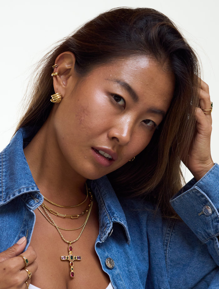 Dallas cross necklace with a mix of colored stones for a bold everyday look