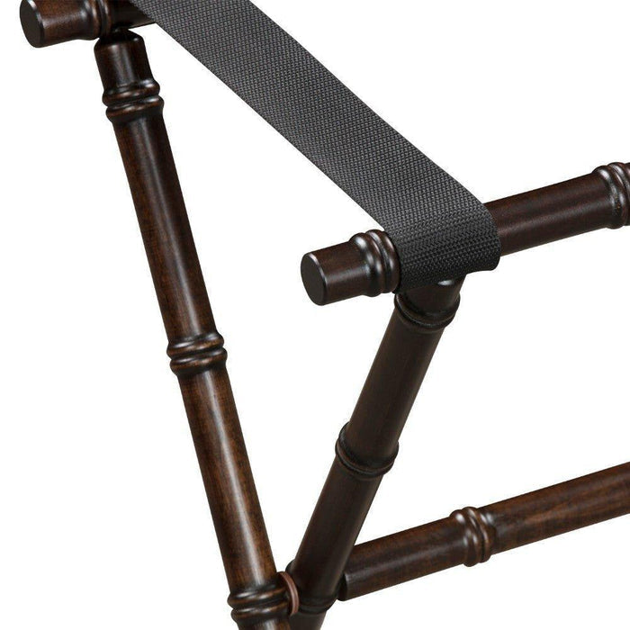 Dark Walnut Bamboo Inspired Wood Luggage Rack with 3 Black Nylon Straps - End of Bed - The Well Appointed House
