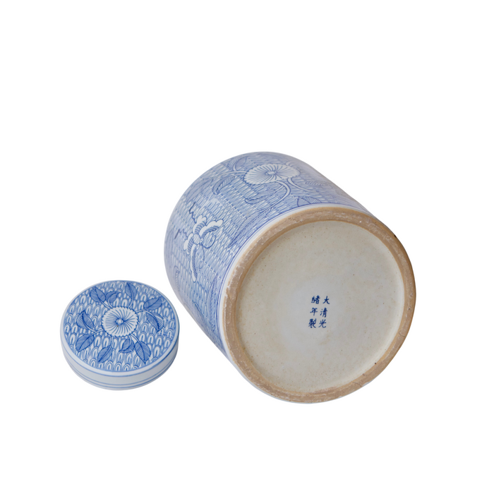 Deco Peony Blue and White Porcelain Canister - The Well Appointed House