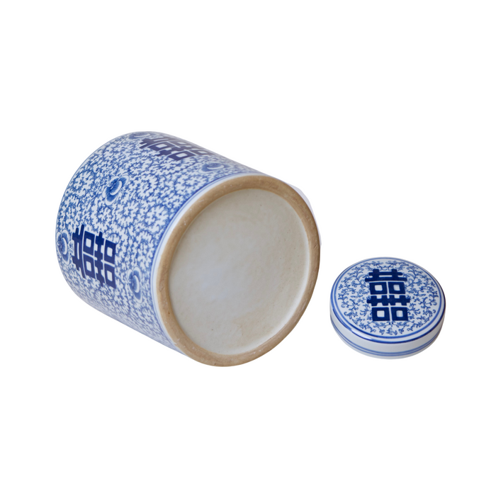 Double Happiness Blue and White Porcelain Canister - The Well Appointed House