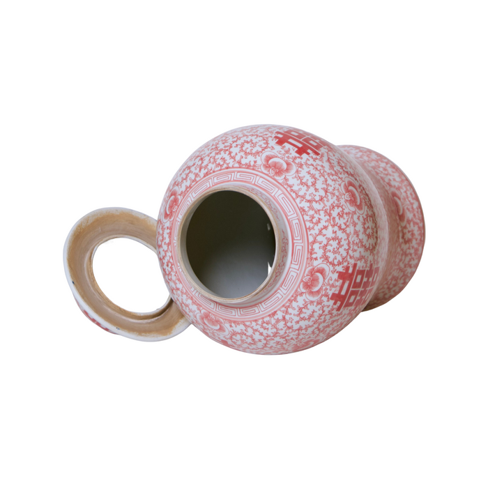 Double Happiness Red & White Porcelain Lidded Temple Jar - The Well Appointed House