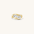 Close up of the gold Double Pear pinky ring on a white background