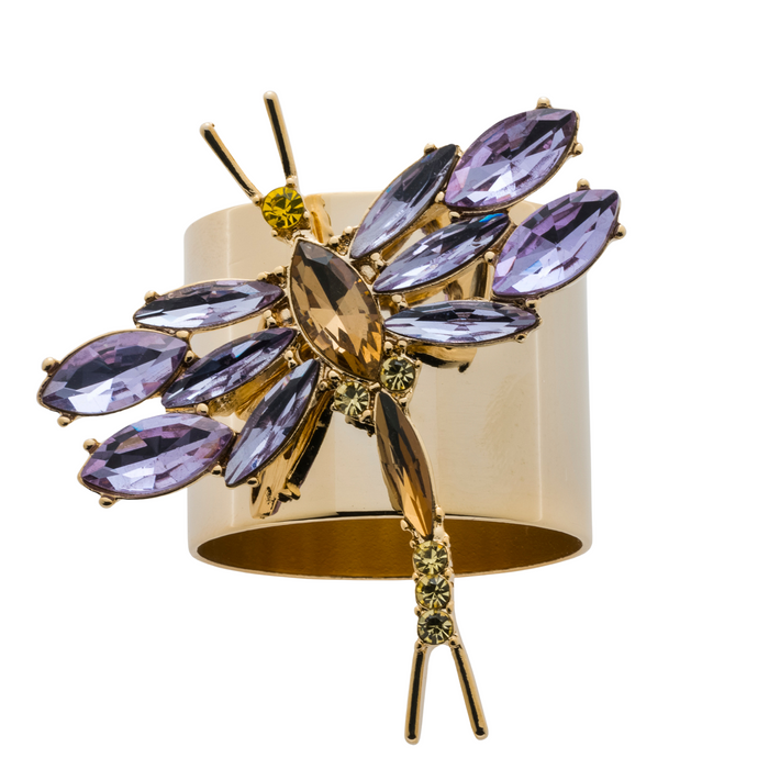 Dragonfly Napkin Rings, Amethyst, Set of Two - The Well Appointed House