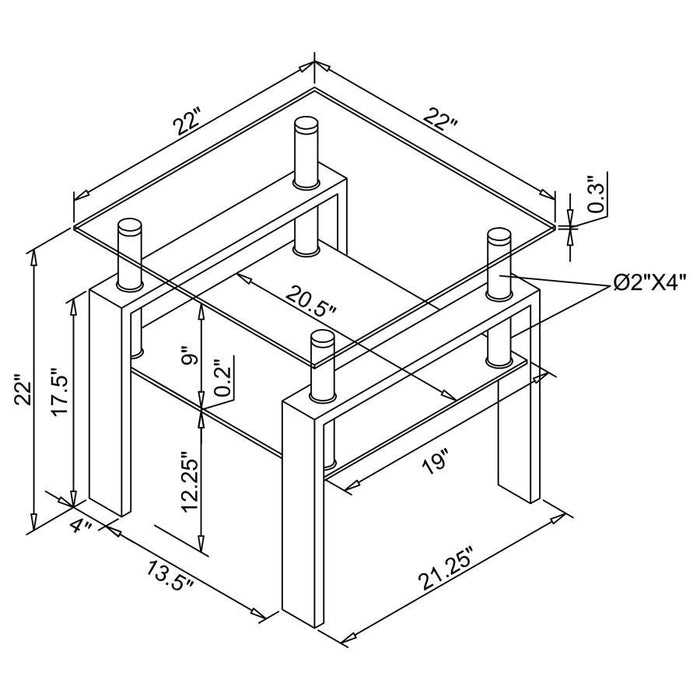 Dyer - 1-Shelf Rectangular Glass Top Table