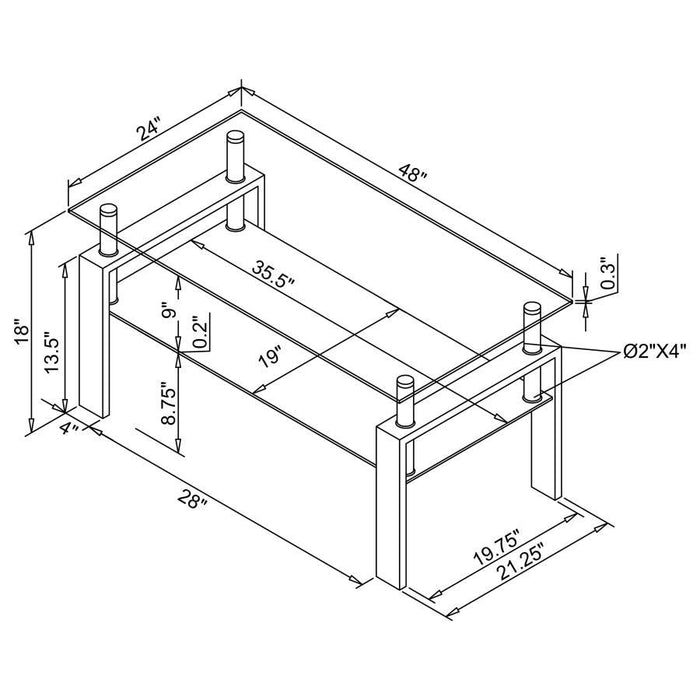 Dyer - 1-Shelf Rectangular Glass Top Table