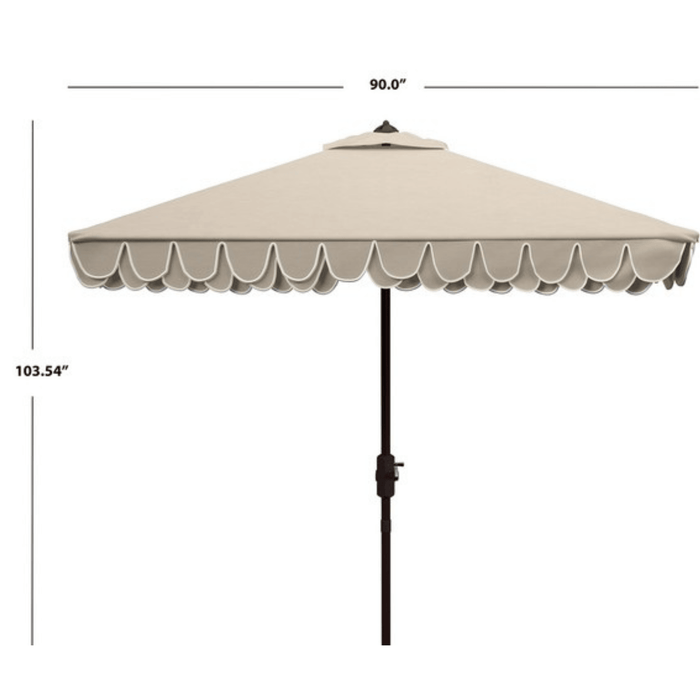 Elegant Valance 7.5 Ft Beige & White Square Umbrella - Outdoor Umbrellas - The Well Appointed House