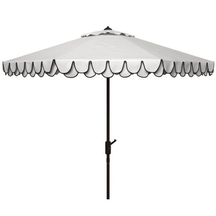 Elegant Valance 9ft White & Navy Auto Tilt Umbrella - Outdoor Umbrellas - The Well Appointed House