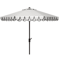 Elegant Valance 9ft White & Navy Auto Tilt Umbrella - Outdoor Umbrellas - The Well Appointed House