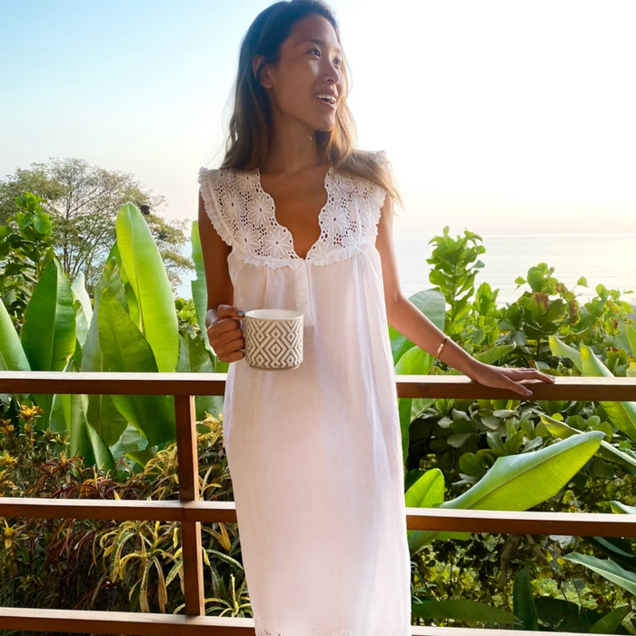 Eloise White Cotton Nightgown - The Well Appointed House