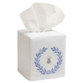 Embroidered Tissue Box Cover With Napoleon Bee Wreath Design in Blue - The Well Appointed House