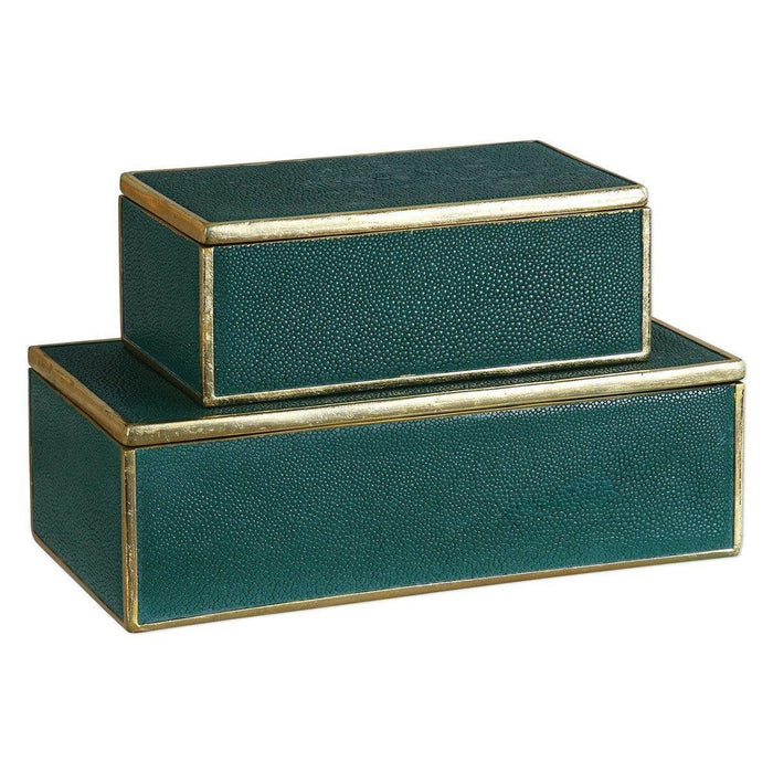 Emerald Green Decorative Storage Boxes with Gold Leaf Trim - Decorative Boxes - The Well Appointed House