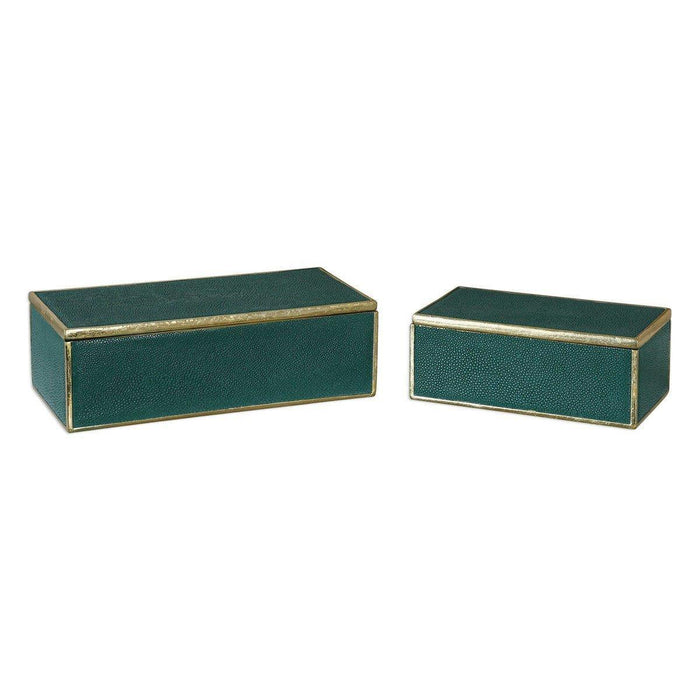 Emerald Green Decorative Storage Boxes with Gold Leaf Trim - Decorative Boxes - The Well Appointed House