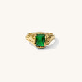 Empress ring with a rectangular emerald stone set in molten 18k gold