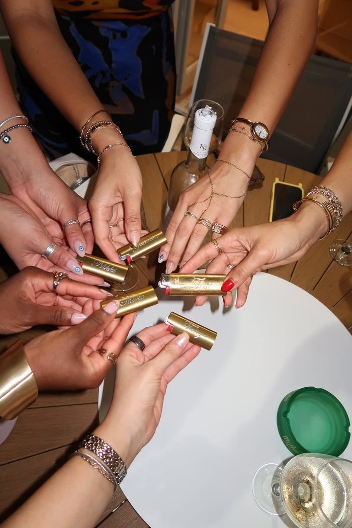Gold lighter cover with free custom script engraving for a name, date, or phrase