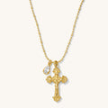 Ernestina necklace in 14k gold vermeil with an ornate cross and pear-cut gem