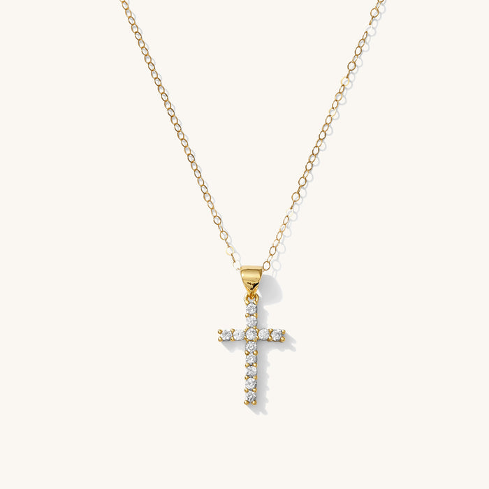 Everyday Cross necklace in 14k gold fill with glimmery CZ stones