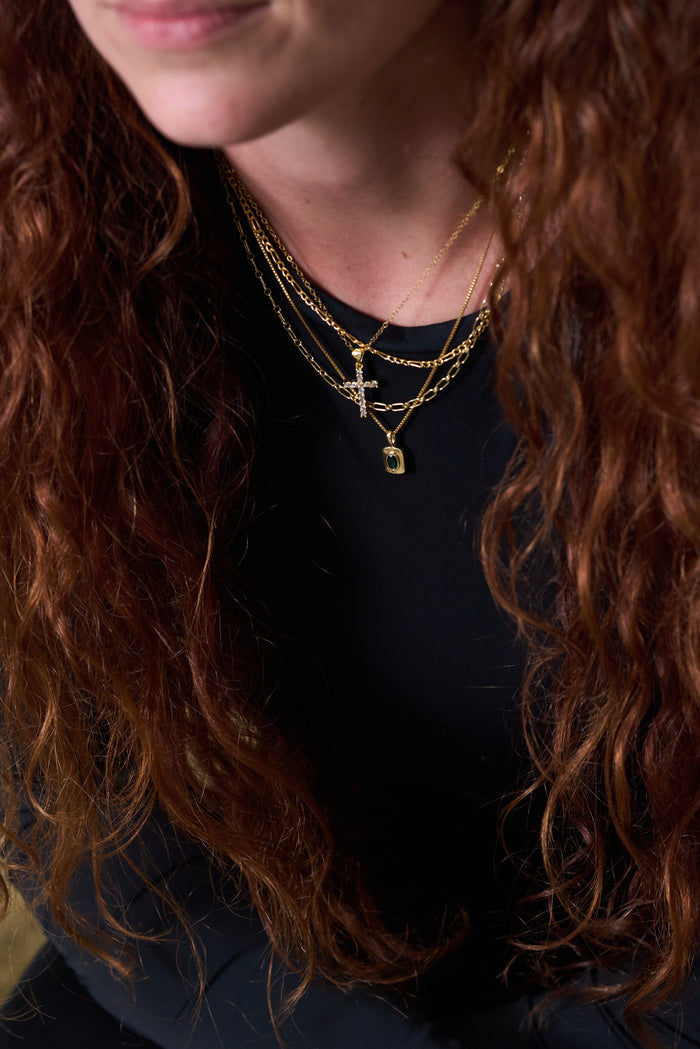 Classic gold cross pendant with pavé CZ detail on the Everyday Cross necklace