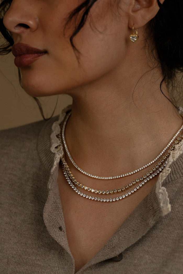Beads by Tara gold tennis necklace with brilliant-cut stones all around