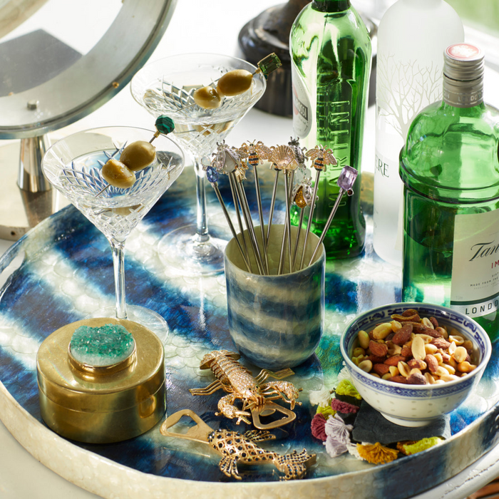 Extra Large Striped Capiz Tray, Blue - The Well Appointed House