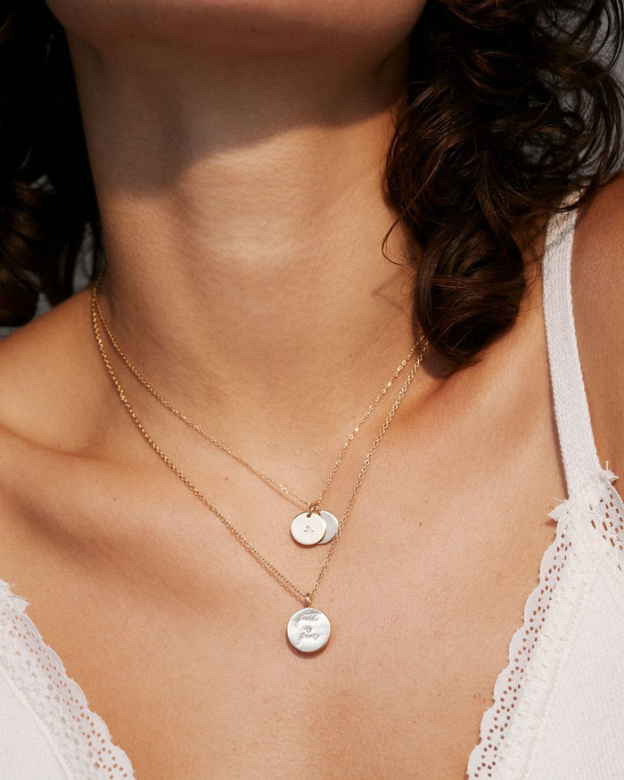 Bryan Anthonys Mindful Messages Faith Over Fear Gold Necklace with Crystal on Model