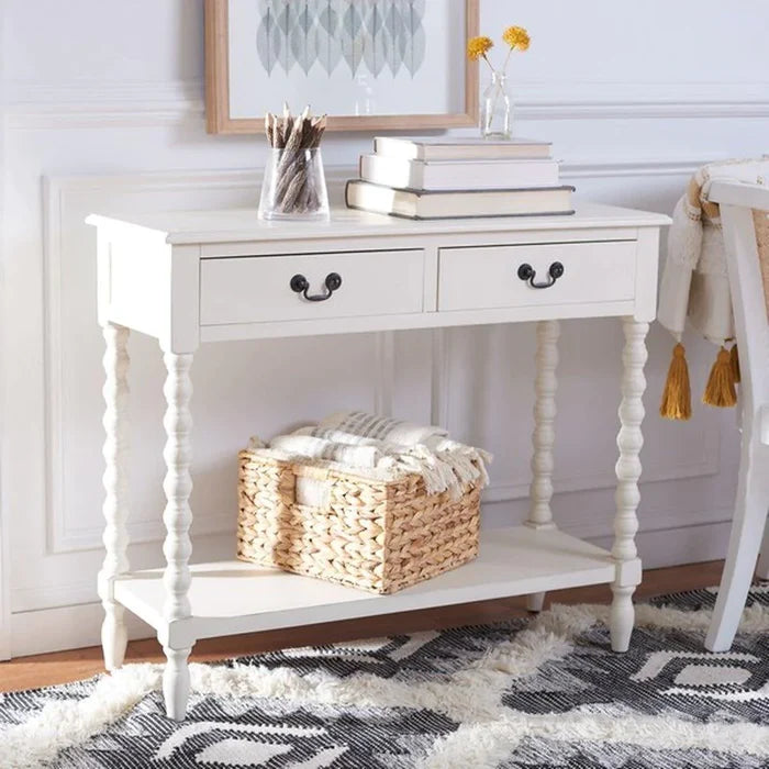 Farmhouse Contemporary Console Table in Distressed White - Sideboards & Consoles - The Well Appointed House