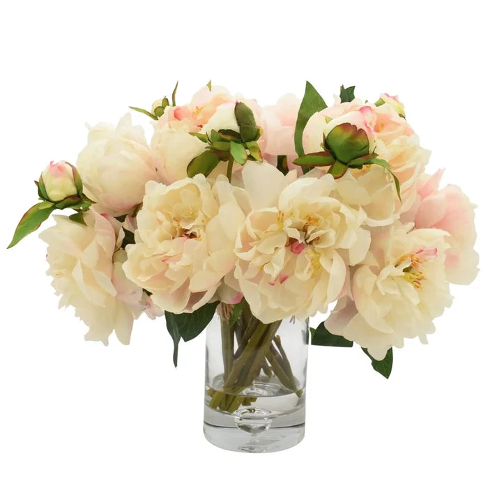 Faux Blush Pink Peony Floral Arrangement In Glass Vase - Florals & Greenery - The Well Appointed House