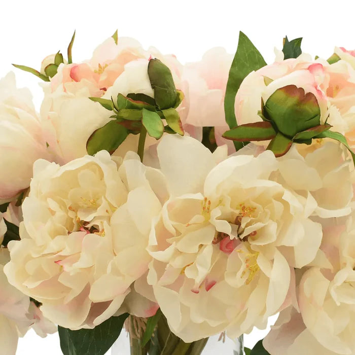 Faux Blush Pink Peony Floral Arrangement In Glass Vase - Florals & Greenery - The Well Appointed House