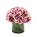 Faux Dark Pink Peonies and Grass Arranged in a Glass Vase - Florals & Greenery - The Well Appointed House