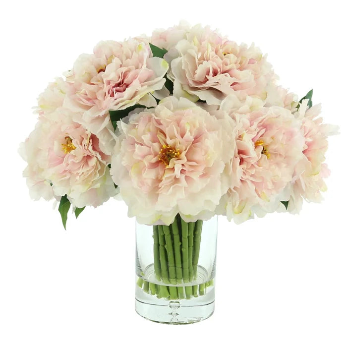 Faux Peony Bunch in a Glass Vase with Bubble - Florals & Greenery - The Well Appointed House