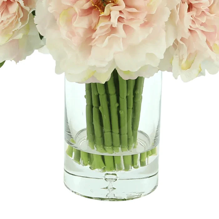 Faux Peony Bunch in a Glass Vase with Bubble - Florals & Greenery - The Well Appointed House
