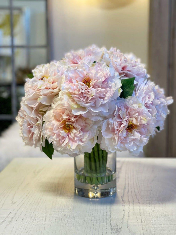 Faux Peony Bunch in a Glass Vase with Bubble - Florals & Greenery - The Well Appointed House