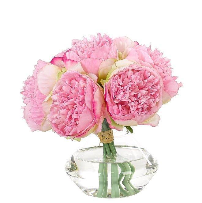 Faux Pink Peony Arrangement in Glass Vase - Florals & Greenery - The Well Appointed House