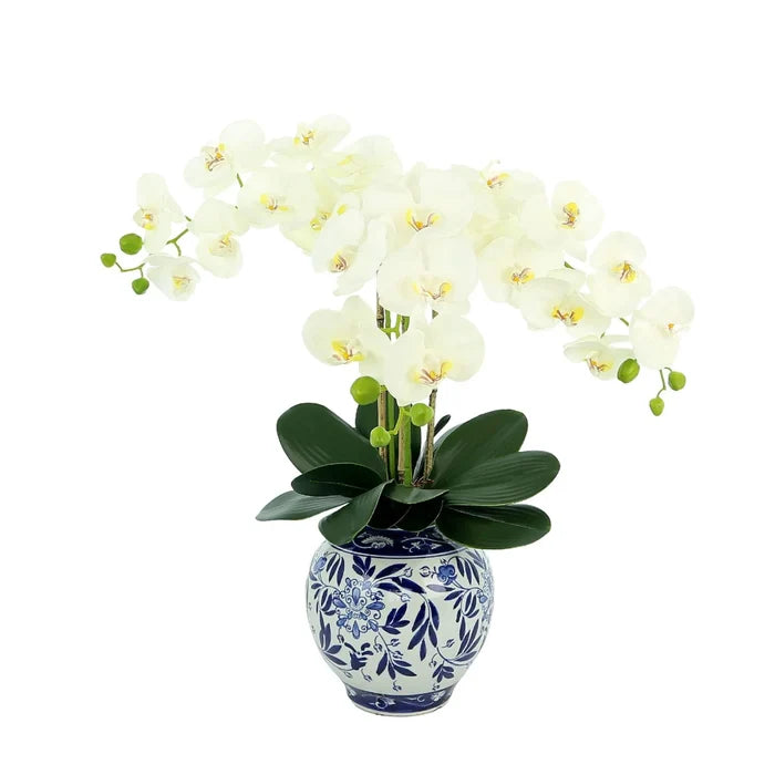 Faux White Orchids Floral in Ceramic Vase - Florals & Greenery - The Well Appointed House
